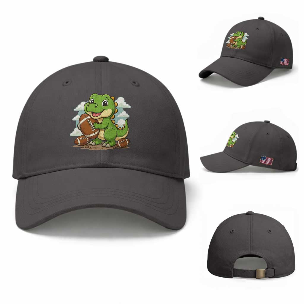 Cute Dinosaur Playing Football Baseball Cap Funny Kids Gift TS12 Baseball Cap Universal Fit Dark Gray Print Your Wear