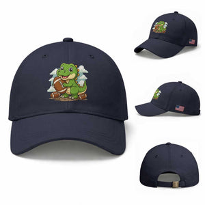 Cute Dinosaur Playing Football Baseball Cap Funny Kids Gift TS12 Baseball Cap Universal Fit Navy Print Your Wear