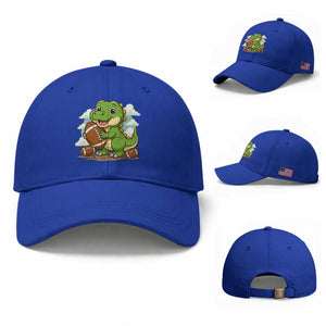 Cute Dinosaur Playing Football Baseball Cap Funny Kids Gift TS12 Baseball Cap Universal Fit Royal Blue Print Your Wear