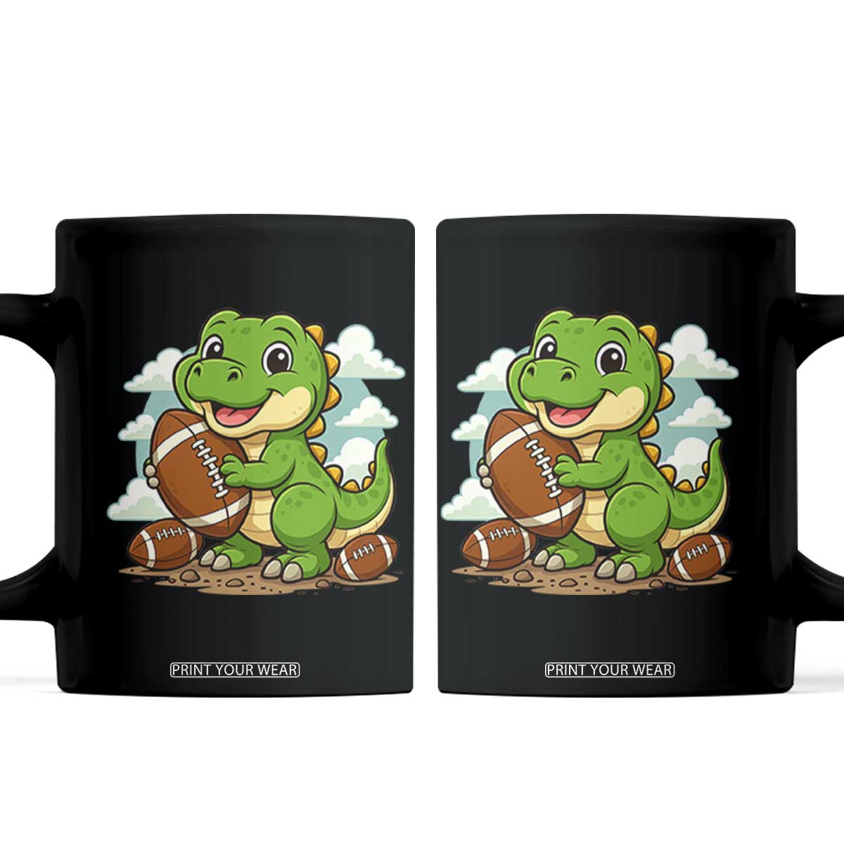 Cute Dinosaur Playing Football Coffee Mug Funny Kids Gift TS12 Black Print Your Wear