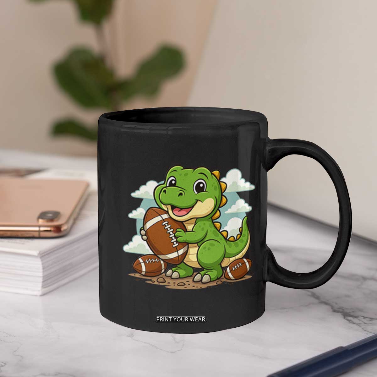 Cute Dinosaur Playing Football Coffee Mug Funny Kids Gift TS12 Print Your Wear