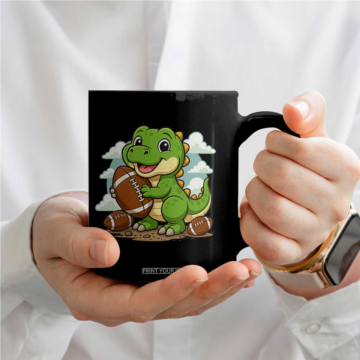 Cute Dinosaur Playing Football Coffee Mug Funny Kids Gift TS12 Print Your Wear
