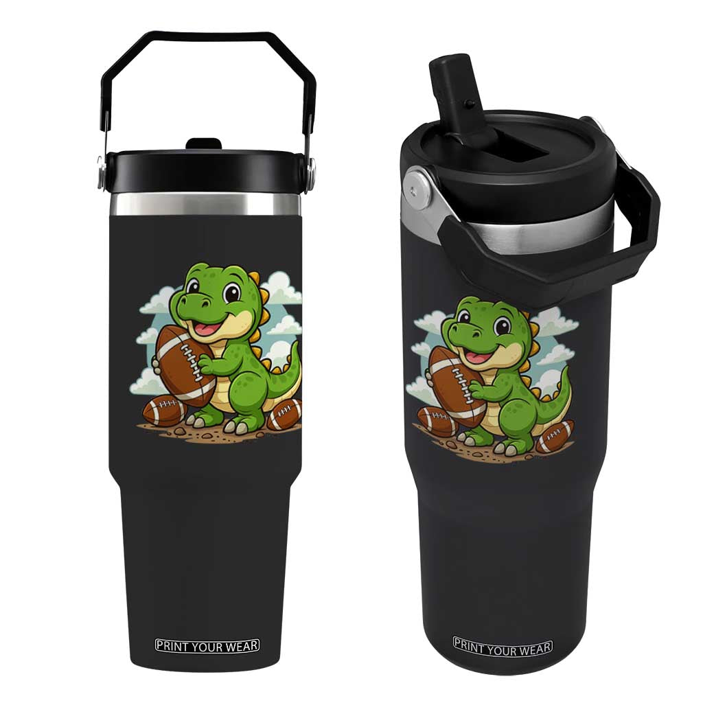 Cute Dinosaur Playing Football Flip Straw Tumbler Funny Kids Gift TS12 One Size: 30 oz Black Print Your Wear