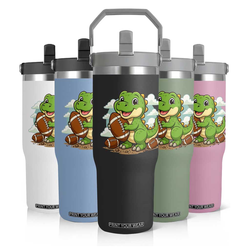 Cute Dinosaur Playing Football Flip Straw Tumbler Funny Kids Gift TS12 Print Your Wear