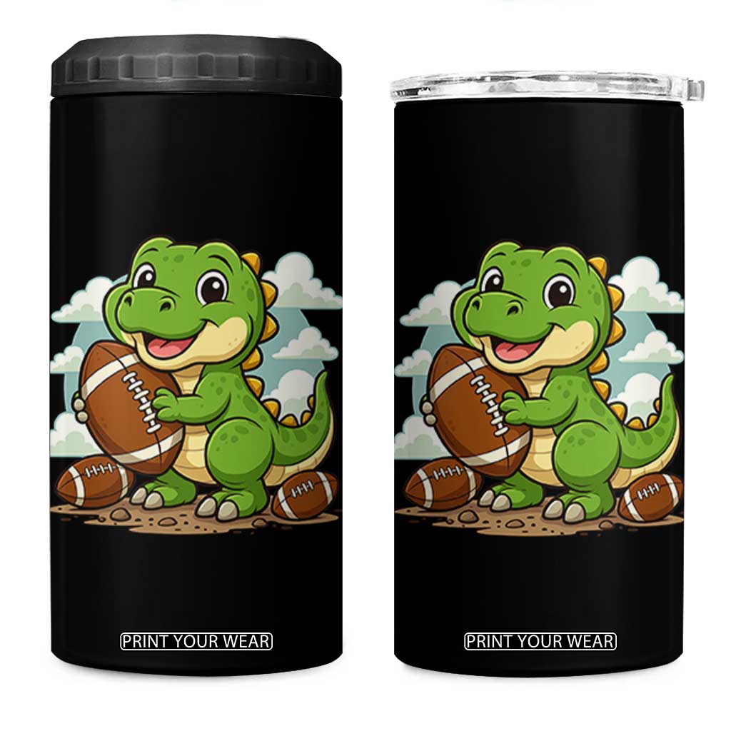 Cute Dinosaur Playing Football 4 in 1 Can Cooler Tumbler Funny Kids Gift TS12 One Size: 16 oz Black Print Your Wear