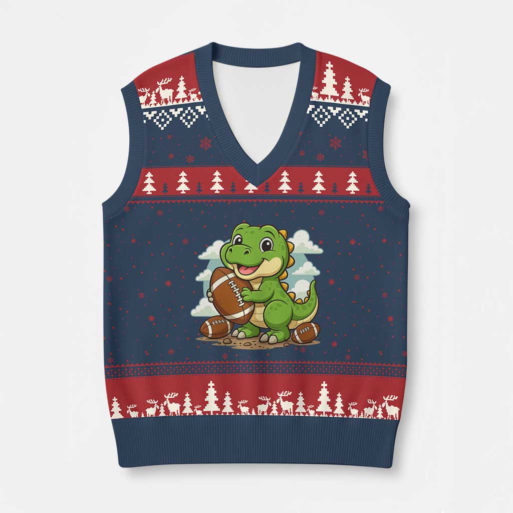 Cute Dinosaur Playing Football V-Neck Knit Sweater Vest Funny Kids Gift TS12 Navy Red Print Your Wear