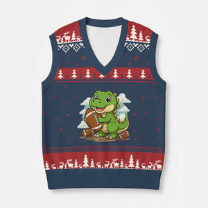 Cute Dinosaur Playing Football V-Neck Knit Sweater Vest Funny Kids Gift TS12 Navy Red Print Your Wear