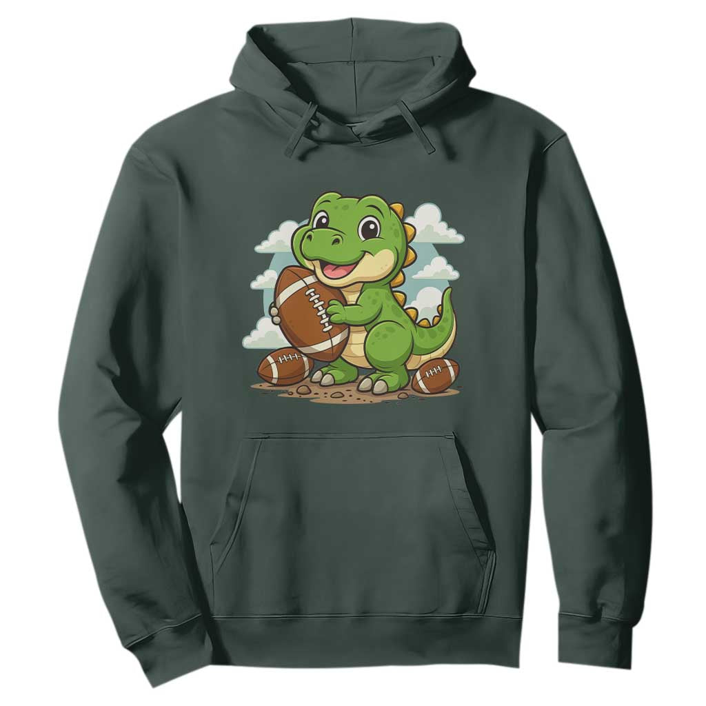 Cute Dinosaur Playing Football Hoodie Funny Kids Gift TS12 Dark Forest Green Print Your Wear