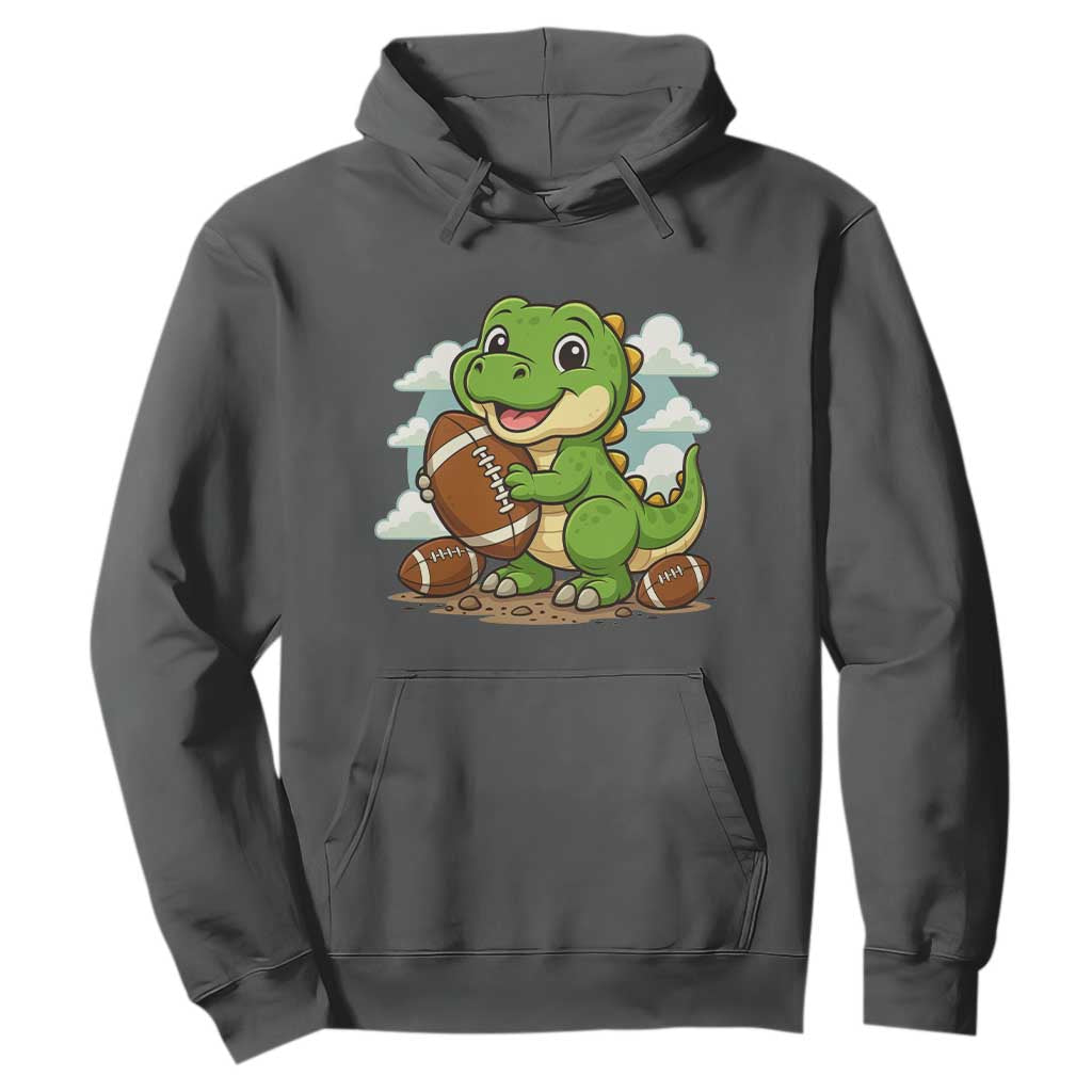 Cute Dinosaur Playing Football Hoodie Funny Kids Gift TS12 Dark Heather Print Your Wear