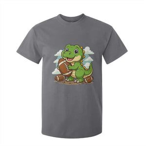 Cute Dinosaur Playing Football T Shirt For Kid Funny Kids Gift TS12 Charcoal Print Your Wear