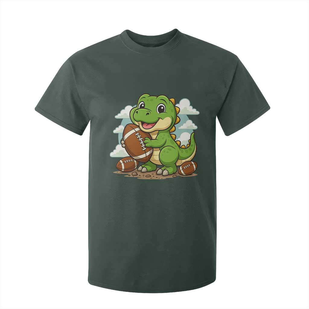 Cute Dinosaur Playing Football T Shirt For Kid Funny Kids Gift TS12 Dark Forest Green Print Your Wear