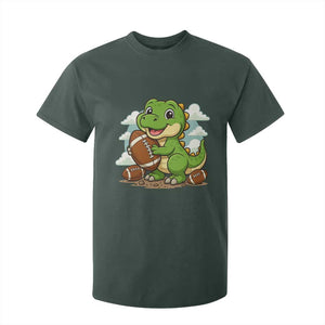 Cute Dinosaur Playing Football T Shirt For Kid Funny Kids Gift TS12 Dark Forest Green Print Your Wear