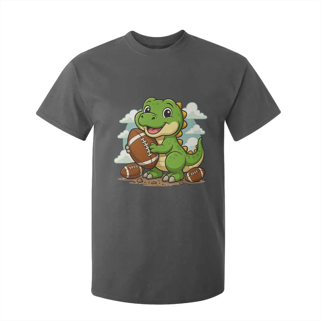 Cute Dinosaur Playing Football T Shirt For Kid Funny Kids Gift TS12 Dark Heather Print Your Wear