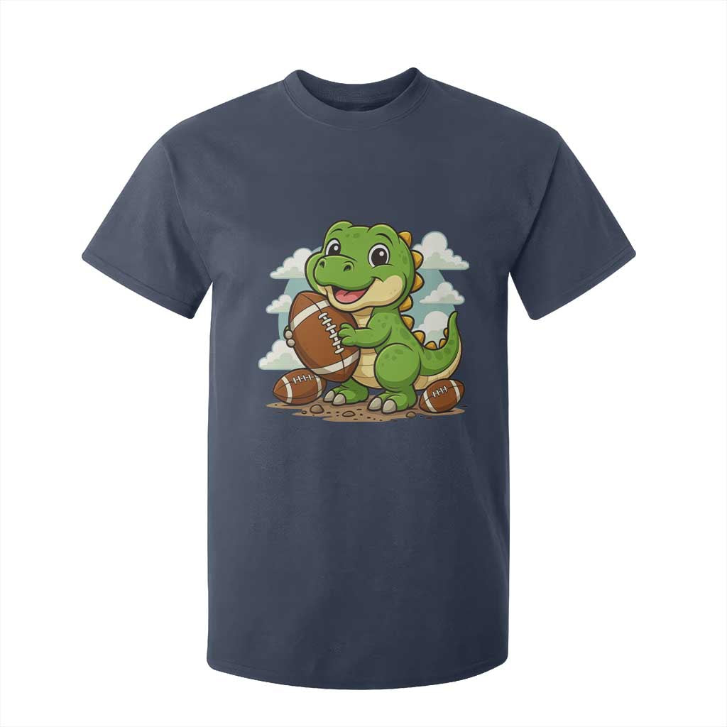 Cute Dinosaur Playing Football T Shirt For Kid Funny Kids Gift TS12 Navy Print Your Wear