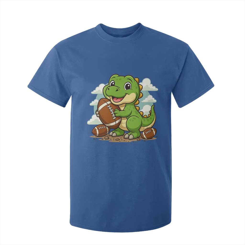 Cute Dinosaur Playing Football T Shirt For Kid Funny Kids Gift TS12 Royal Blue Print Your Wear
