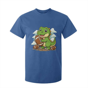 Cute Dinosaur Playing Football T Shirt For Kid Funny Kids Gift TS12 Royal Blue Print Your Wear