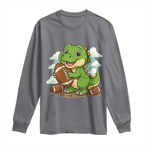 Cute Dinosaur Playing Football Long Sleeve Shirt Funny Kids Gift TS12 Charcoal Print Your Wear