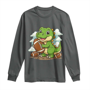Cute Dinosaur Playing Football Long Sleeve Shirt Funny Kids Gift TS12 Dark Heather Print Your Wear