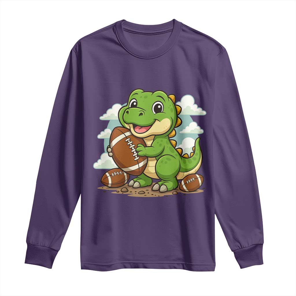 Cute Dinosaur Playing Football Long Sleeve Shirt Funny Kids Gift TS12 Purple Print Your Wear