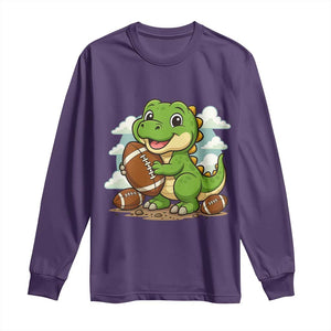 Cute Dinosaur Playing Football Long Sleeve Shirt Funny Kids Gift TS12 Purple Print Your Wear