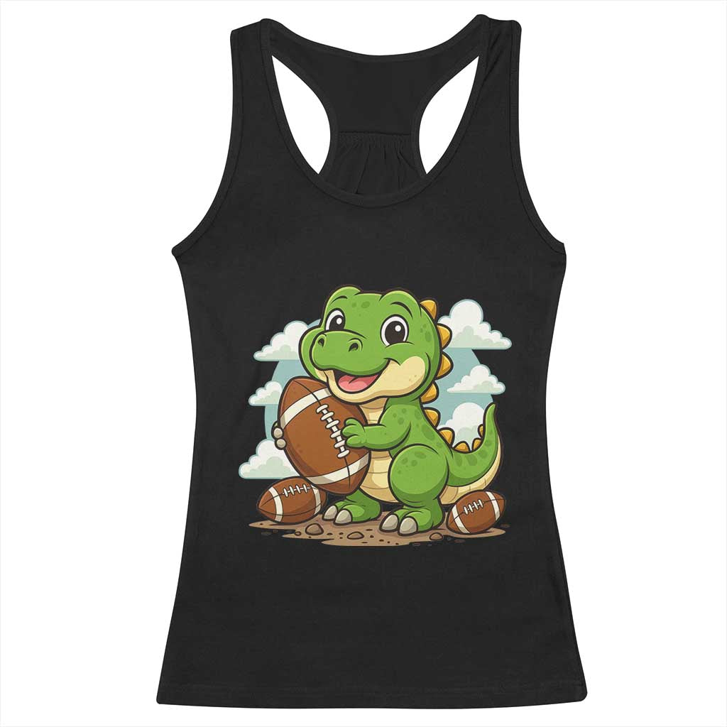 Cute Dinosaur Playing Football Racerback Tank Top Funny Kids Gift TS12 Black Print Your Wear