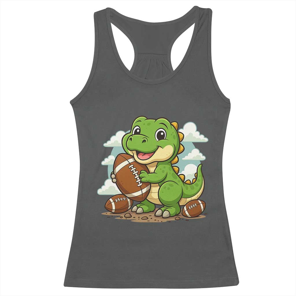 Cute Dinosaur Playing Football Racerback Tank Top Funny Kids Gift TS12 Dark Heather Print Your Wear