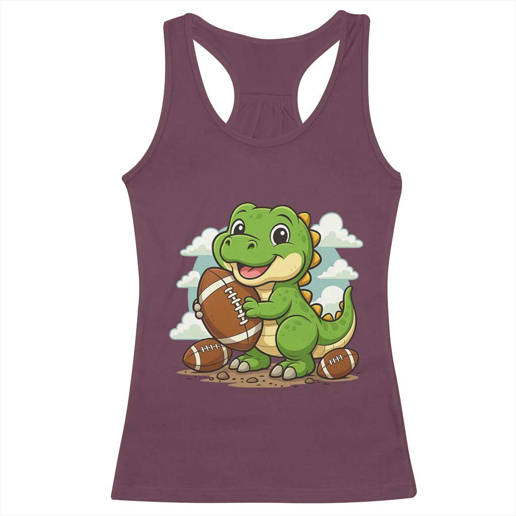 Cute Dinosaur Playing Football Racerback Tank Top Funny Kids Gift TS12 Maroon Print Your Wear