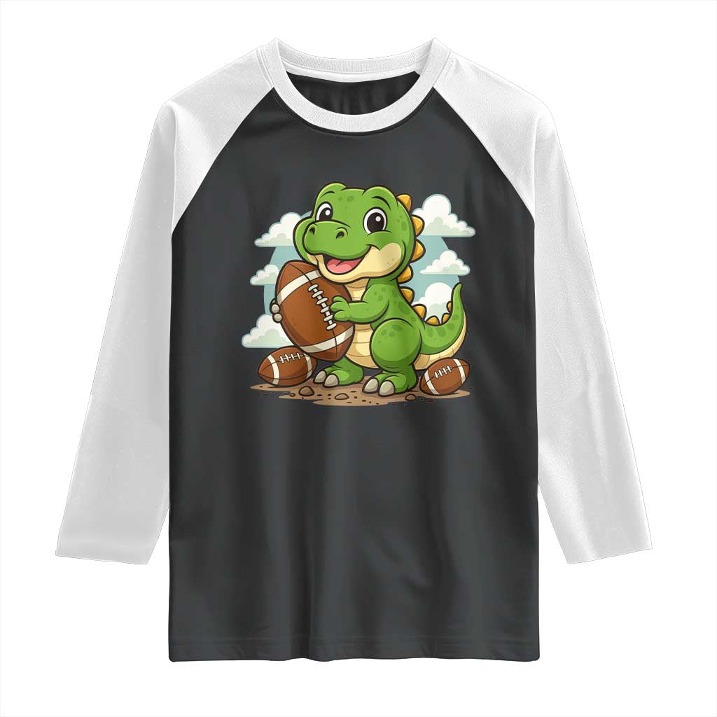 Cute Dinosaur Playing Football Raglan Shirt Funny Kids Gift TS12 Black White Print Your Wear