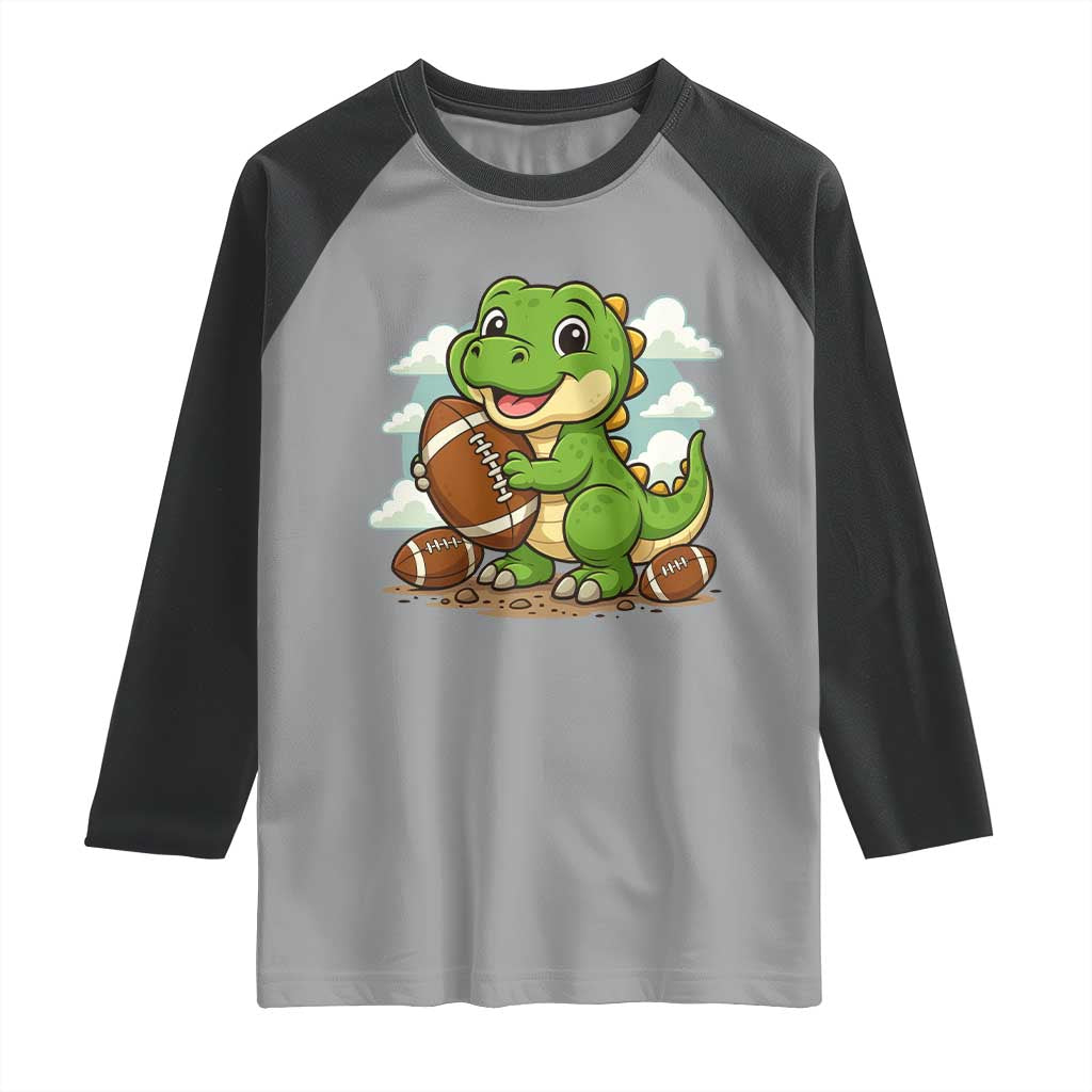 Cute Dinosaur Playing Football Raglan Shirt Funny Kids Gift TS12 Sport Gray Black Print Your Wear