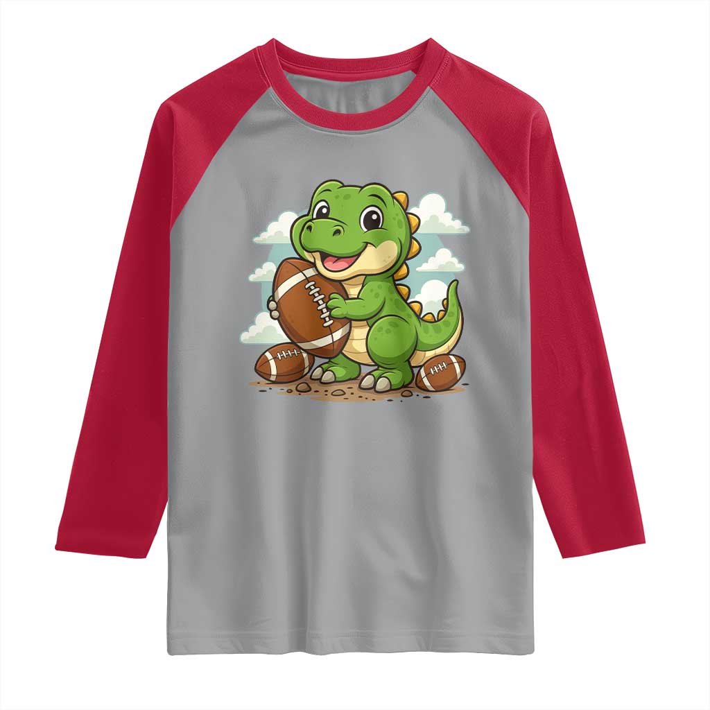 Cute Dinosaur Playing Football Raglan Shirt Funny Kids Gift TS12 Sport Gray Red Print Your Wear