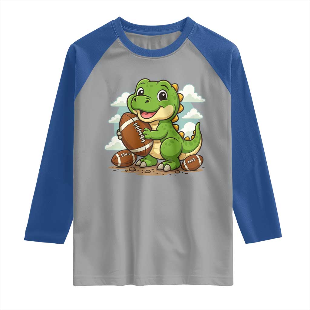 Cute Dinosaur Playing Football Raglan Shirt Funny Kids Gift TS12 Sport Gray Royal Print Your Wear
