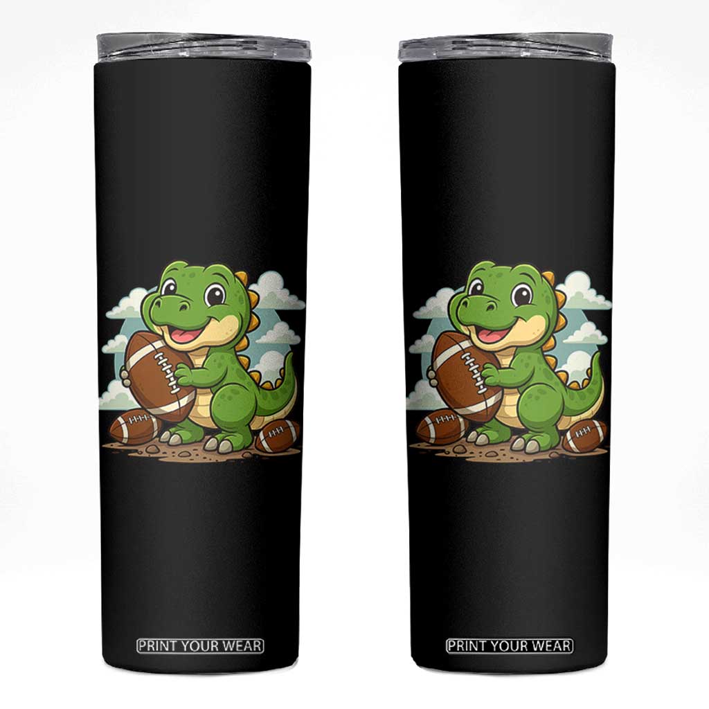 Cute Dinosaur Playing Football Skinny Tumbler Funny Kids Gift TS12 Black Print Your Wear