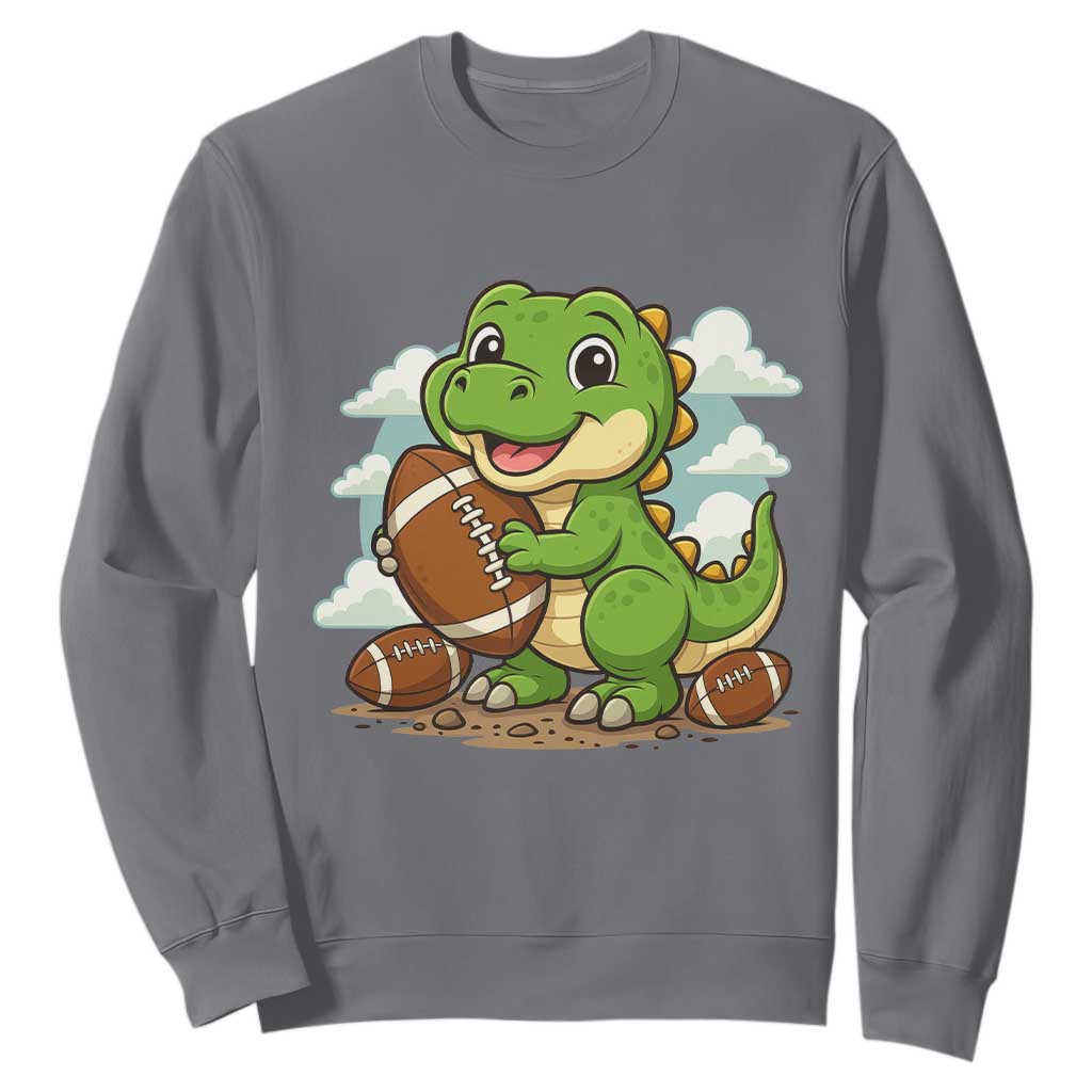 Cute Dinosaur Playing Football Sweatshirt Funny Kids Gift TS12 Charcoal Print Your Wear