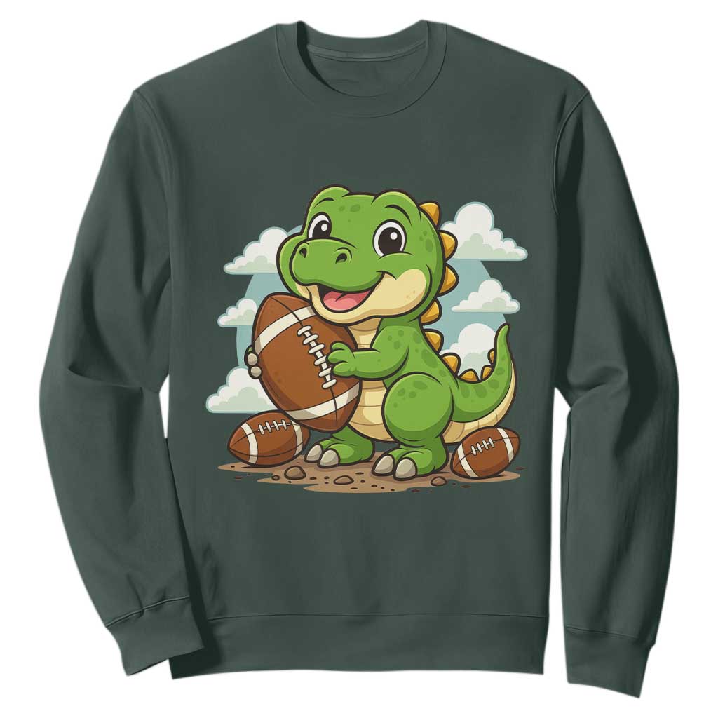 Cute Dinosaur Playing Football Sweatshirt Funny Kids Gift TS12 Dark Forest Green Print Your Wear