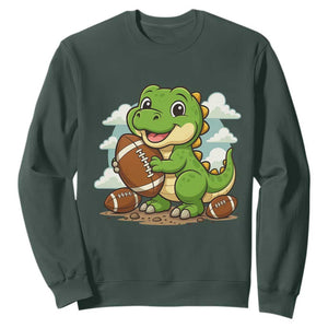 Cute Dinosaur Playing Football Sweatshirt Funny Kids Gift TS12 Dark Forest Green Print Your Wear