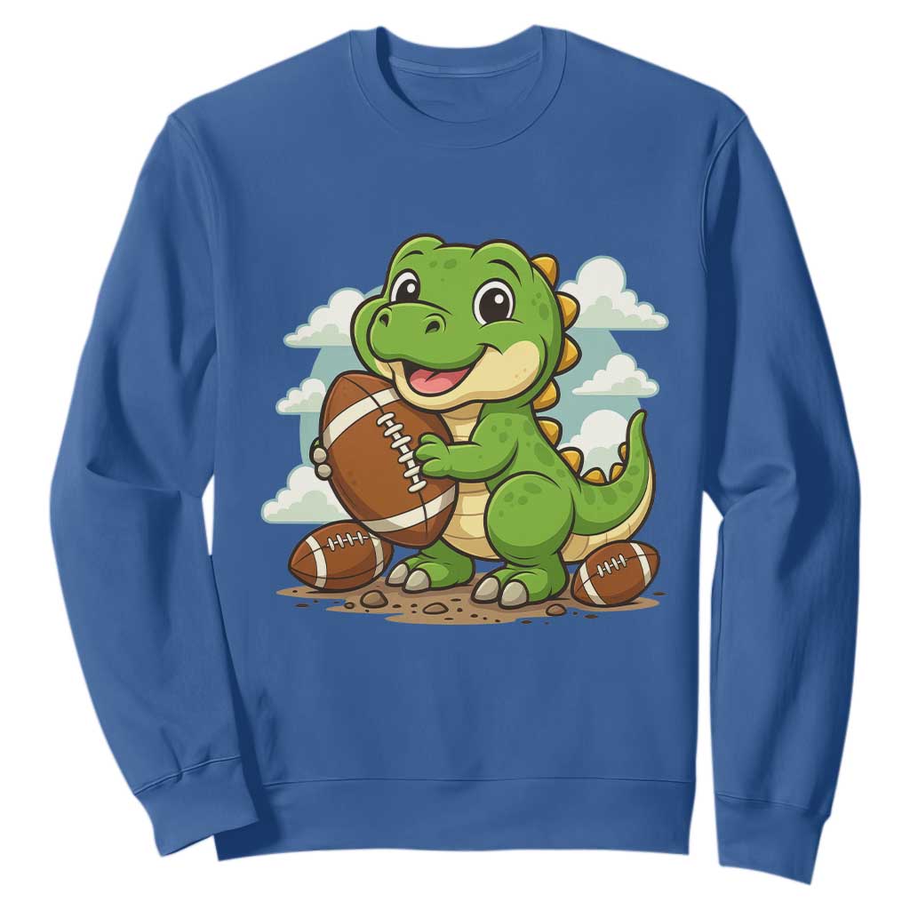 Cute Dinosaur Playing Football Sweatshirt Funny Kids Gift TS12 Royal Blue Print Your Wear
