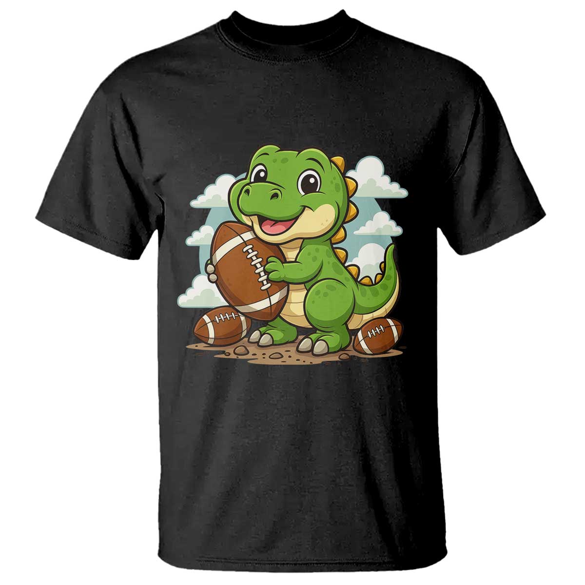 Cute Dinosaur Playing Football T Shirt Funny Kids Gift TS12 Black Print Your Wear