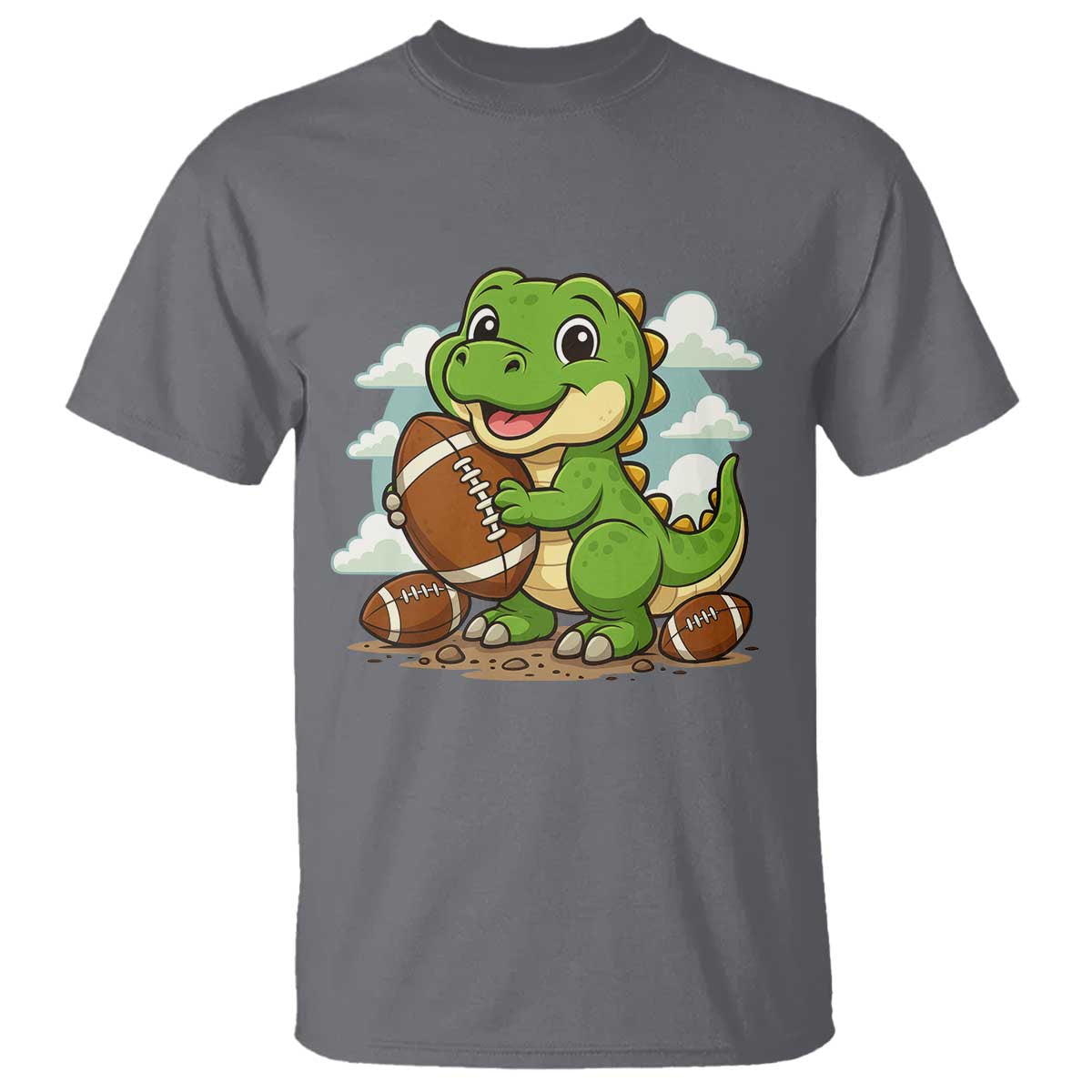 Cute Dinosaur Playing Football T Shirt Funny Kids Gift TS12 Charcoal Print Your Wear