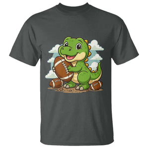 Cute Dinosaur Playing Football T Shirt Funny Kids Gift TS12 Dark Heather Print Your Wear
