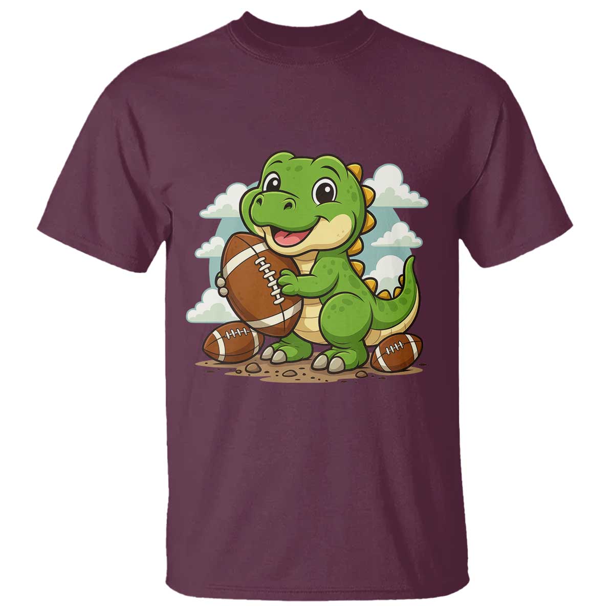 Cute Dinosaur Playing Football T Shirt Funny Kids Gift TS12 Maroon Print Your Wear