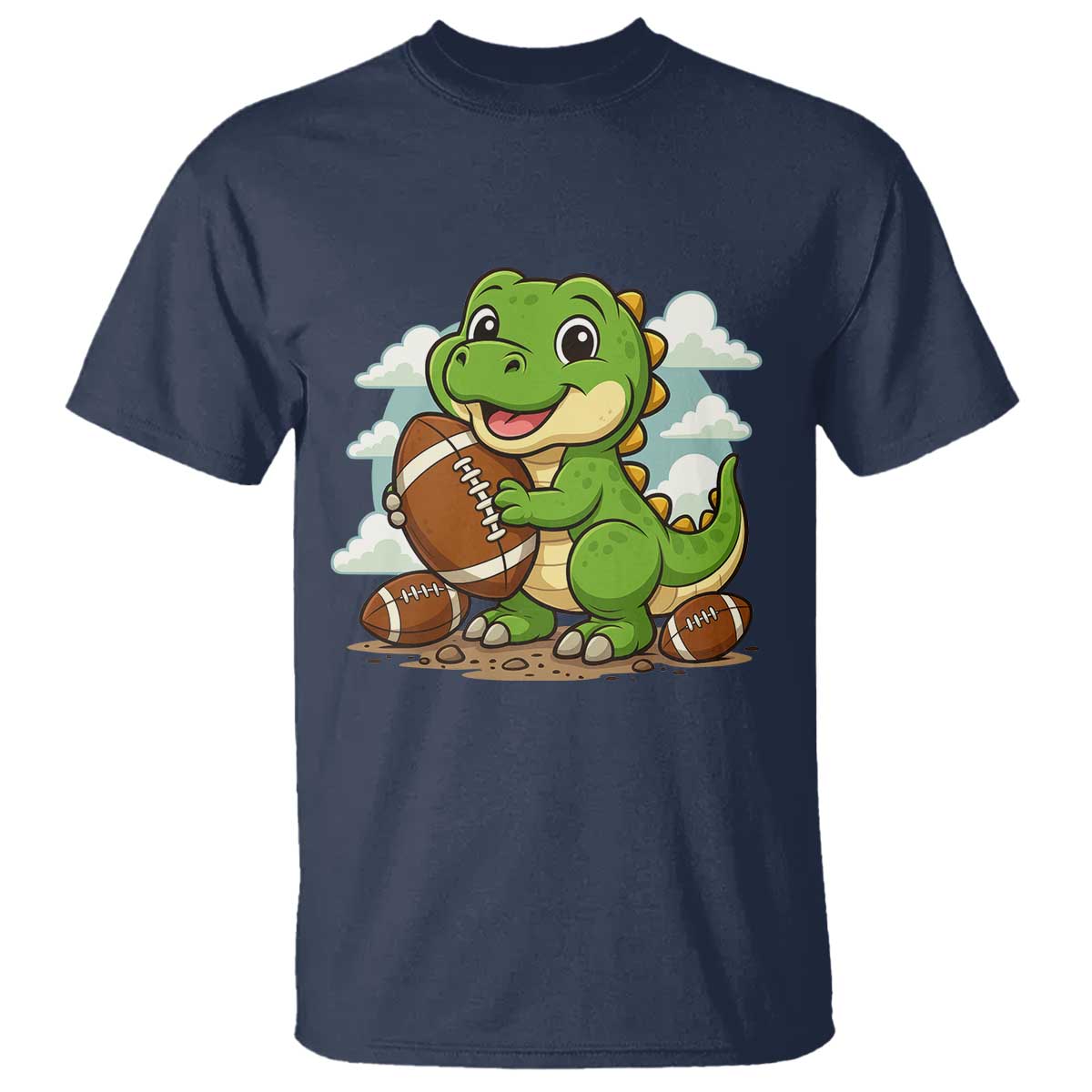 Cute Dinosaur Playing Football T Shirt Funny Kids Gift TS12 Navy Print Your Wear