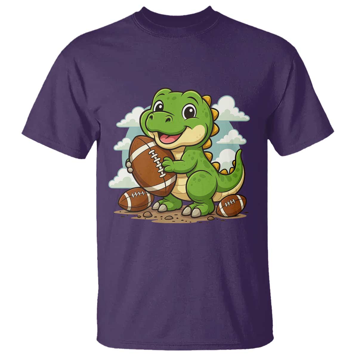 Cute Dinosaur Playing Football T Shirt Funny Kids Gift TS12 Purple Print Your Wear