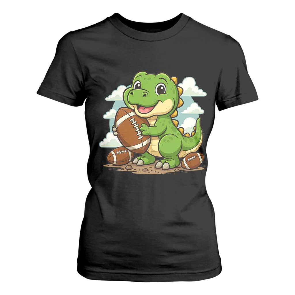 Cute Dinosaur Playing Football T Shirt For Women Funny Kids Gift TS12 Black Print Your Wear