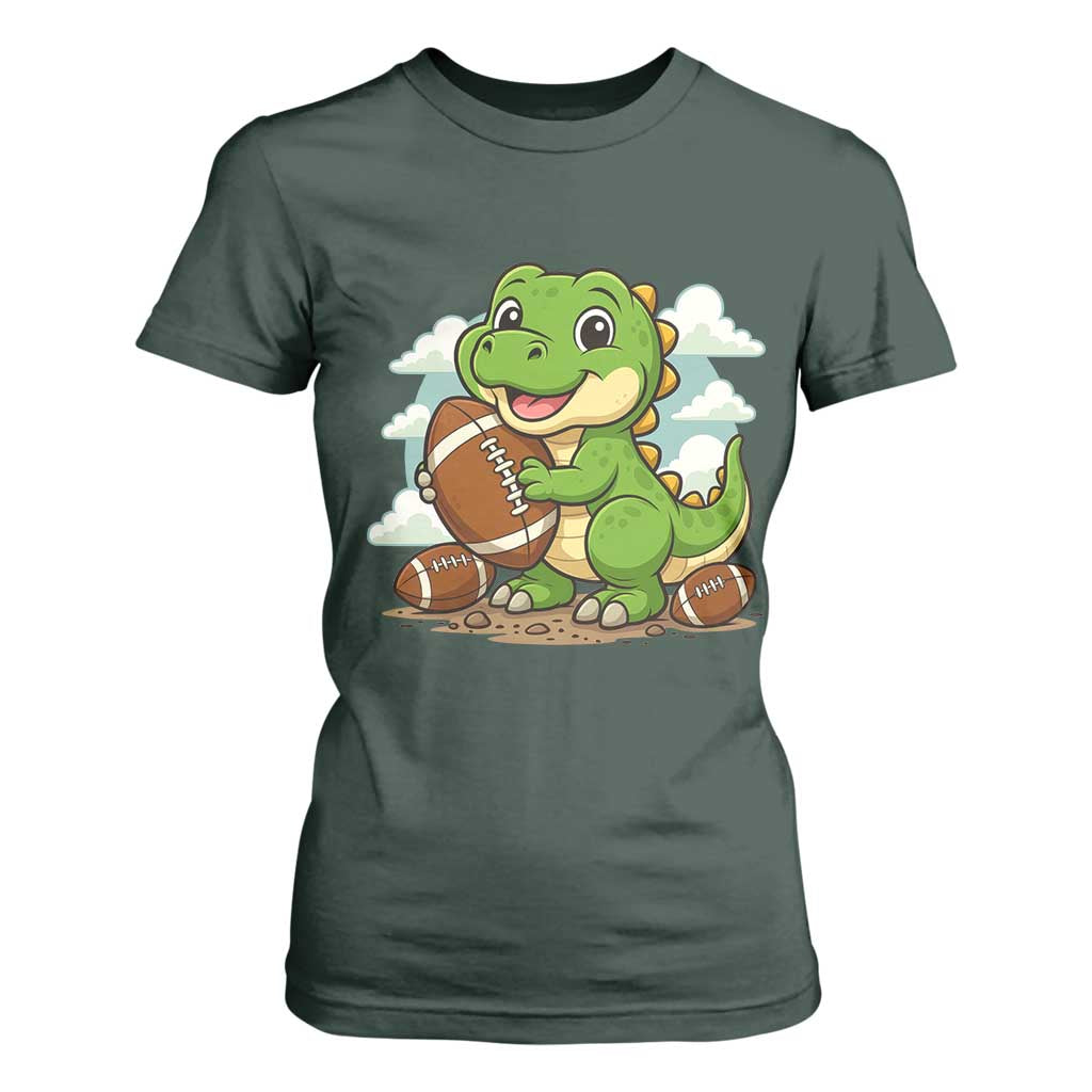 Cute Dinosaur Playing Football T Shirt For Women Funny Kids Gift TS12 Dark Forest Green Print Your Wear