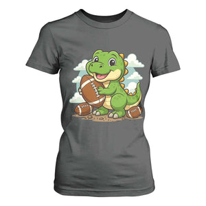 Cute Dinosaur Playing Football T Shirt For Women Funny Kids Gift TS12 Dark Heather Print Your Wear
