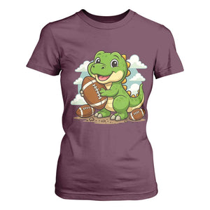 Cute Dinosaur Playing Football T Shirt For Women Funny Kids Gift TS12 Maroon Print Your Wear