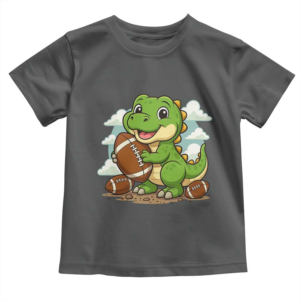 Cute Dinosaur Playing Football Toddler T Shirt Funny Kids Gift TS12 Dark Heather Print Your Wear