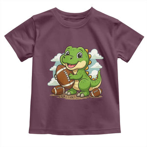 Cute Dinosaur Playing Football Toddler T Shirt Funny Kids Gift TS12 Maroon Print Your Wear