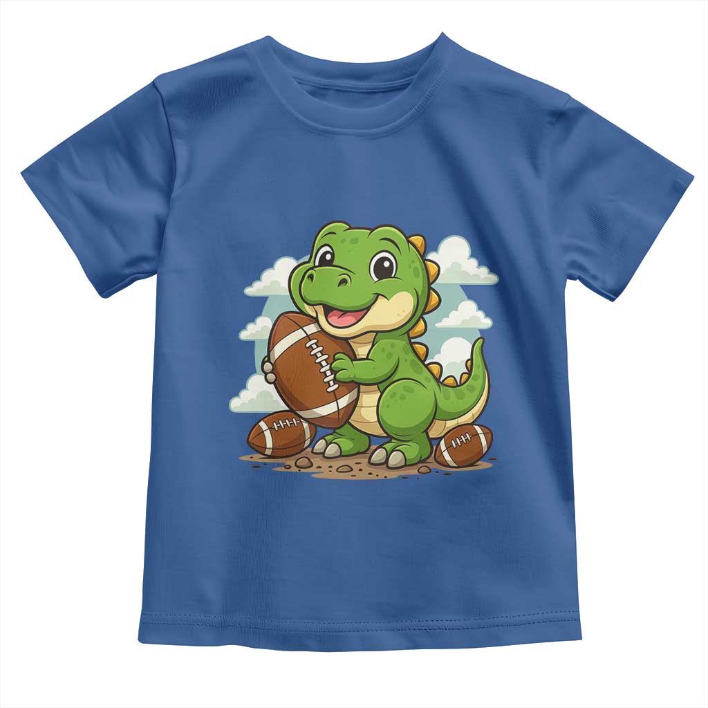 Cute Dinosaur Playing Football Toddler T Shirt Funny Kids Gift TS12 Royal Blue Print Your Wear