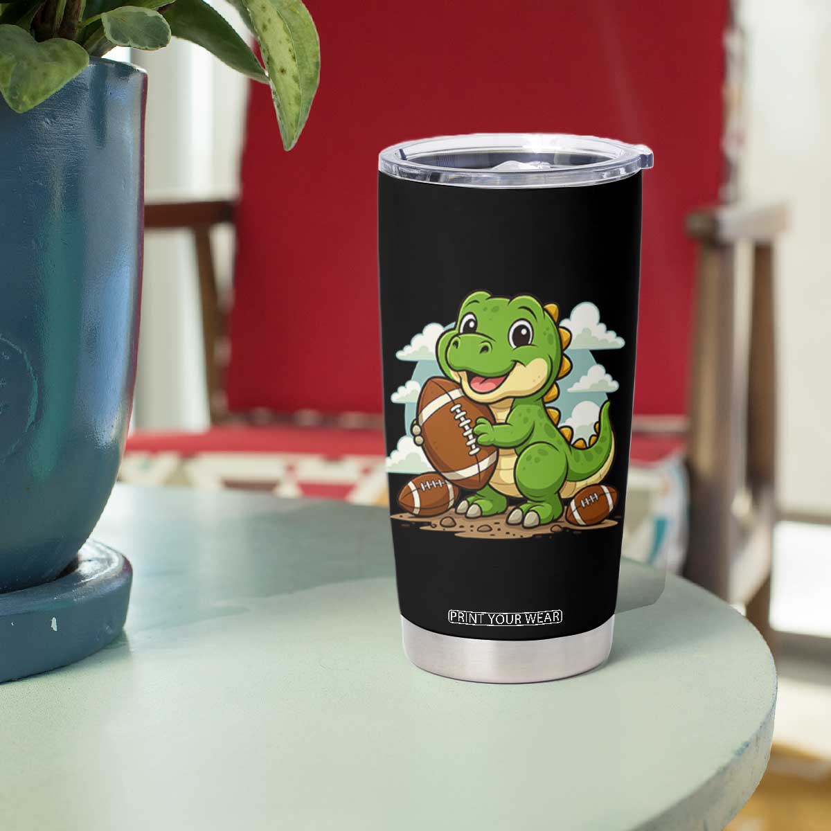 Cute Dinosaur Playing Football Tumbler Cup Funny Kids Gift TS12 Print Your Wear